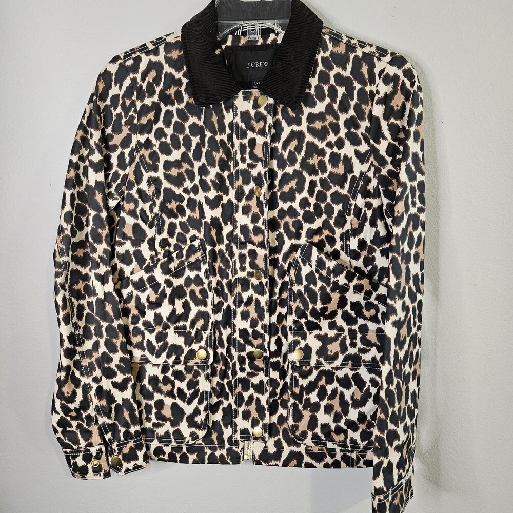 J Crew Leopard Print Chore Barn Jacket Size XXS Waxed Cotton Water Resistant LN